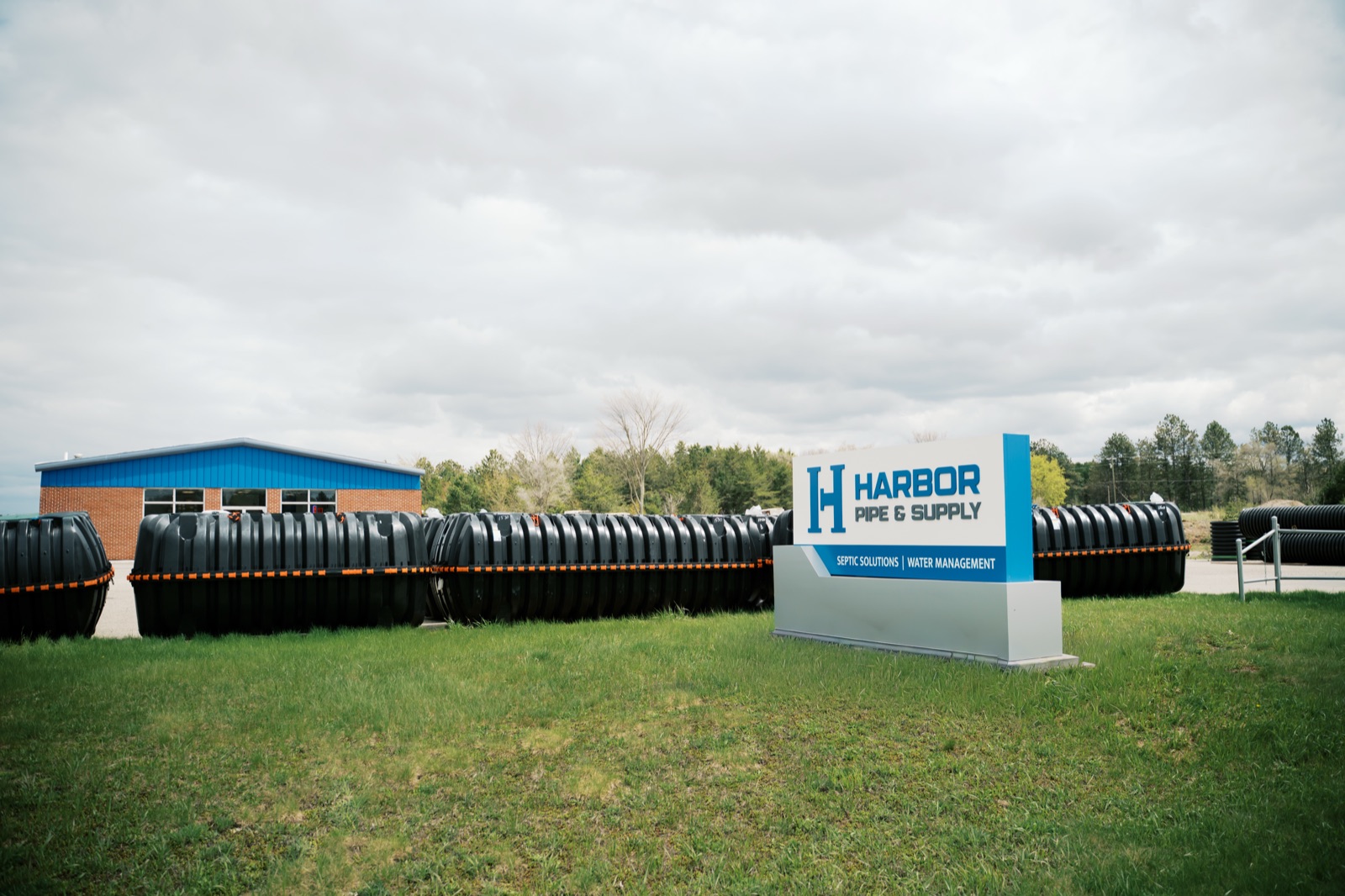 Septic tanks staged at Harbor Pipe & Supply